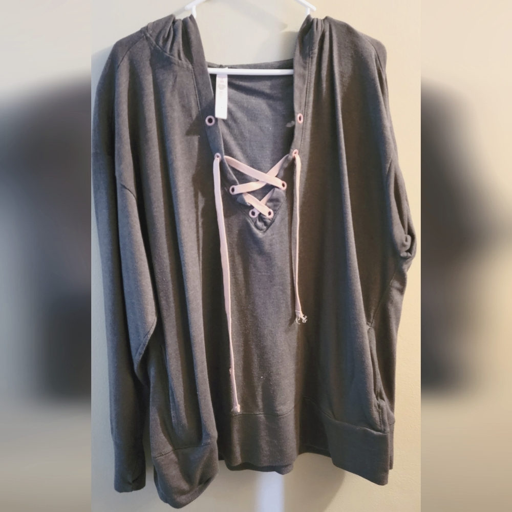 Women's Vogo gray hooded shirt with pull strings 2X